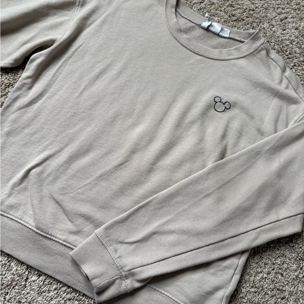 Disney Tan Crewneck Sweater with Embroidered Logo
